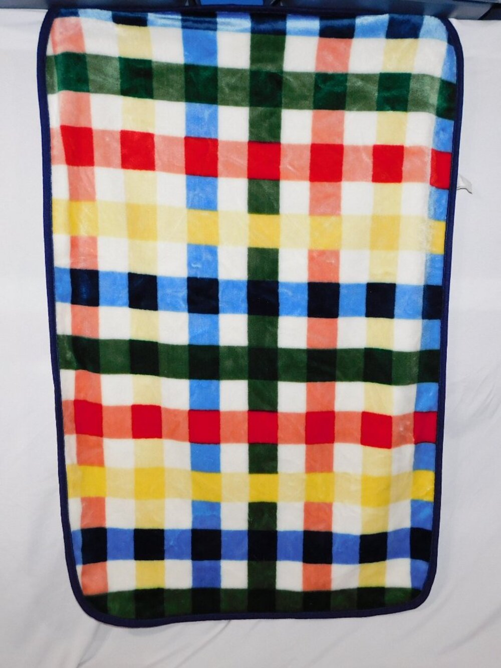 VTG Nemcor Multicolor Check Plaid Plush Fleece Baby Toddler Blanket 29" x 44"